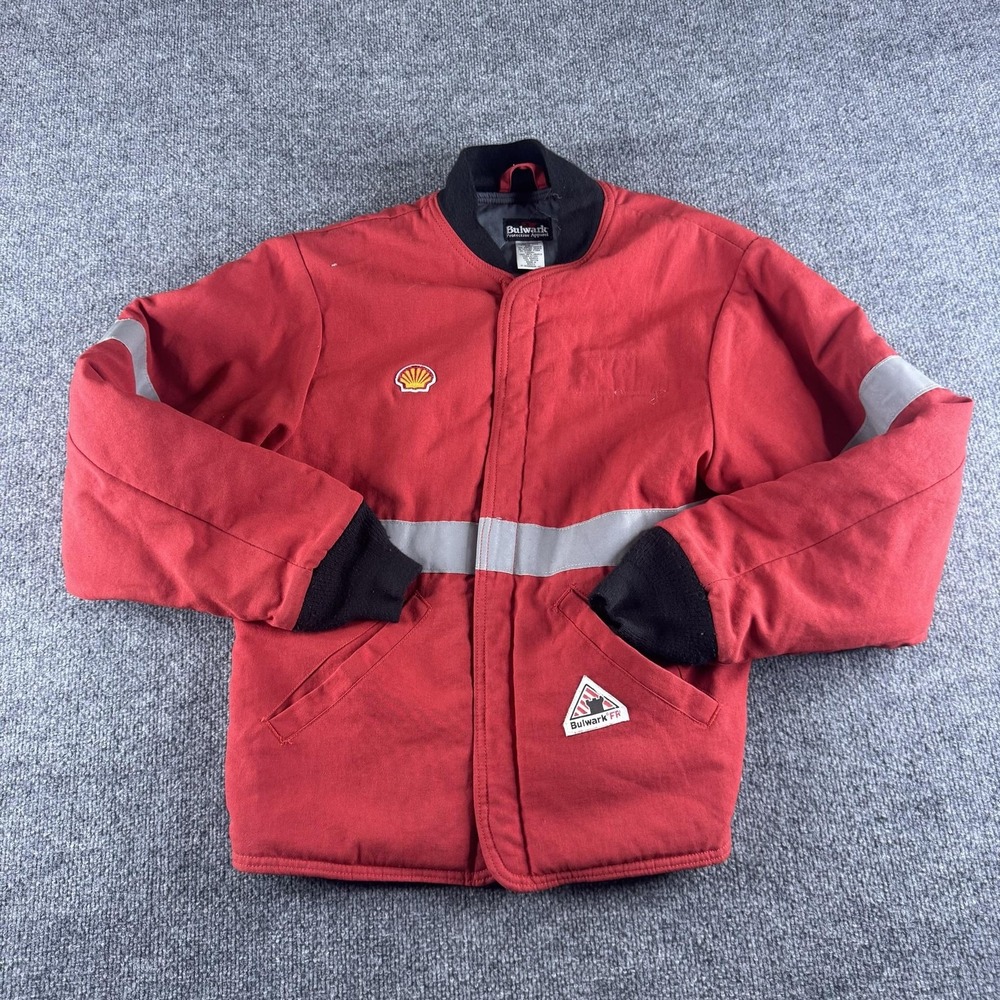 Bulwark FR Jacket Mens M Red Canvas Bomber Reflective Flame Resistant Workwear